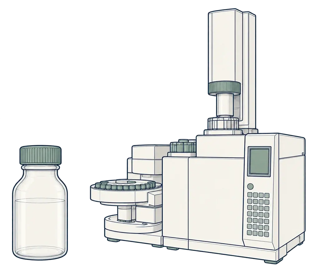 化学分析装置と試料容器のイラスト