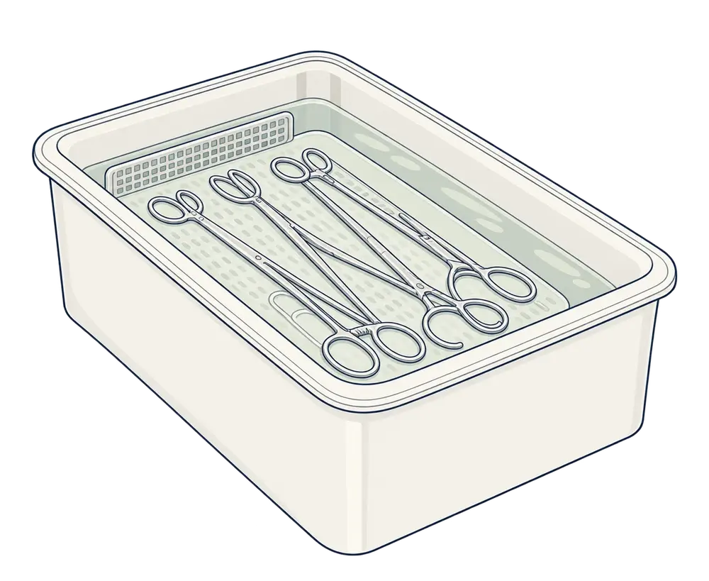 医療器具を入れた浸漬槽のイラスト